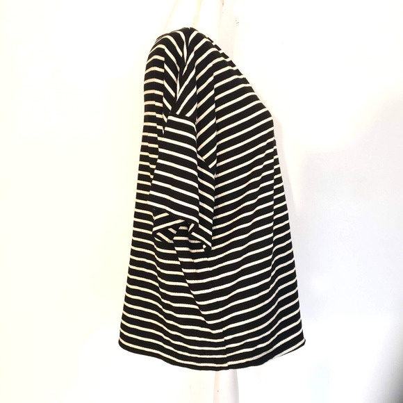 Blouse Next SIZE XL Black White Stripe Short SLIT Sleeve Blouse Top V-Neck - Picture 3 of 14